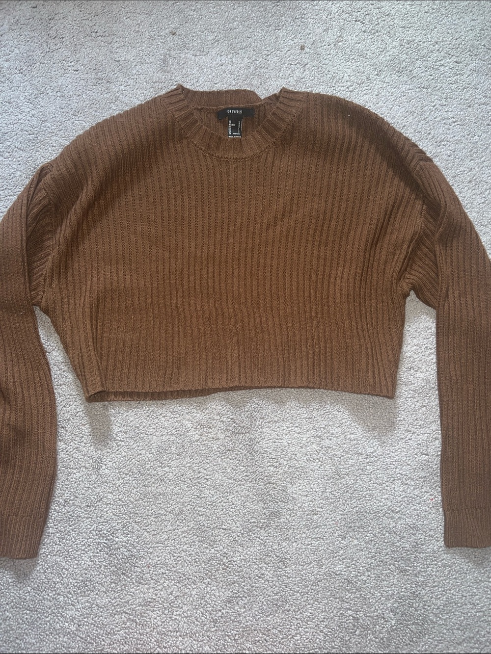 Forever 21 Chestnut Ribbed Cropped Crew Sweater